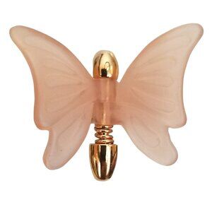 Avon Gold Tone Pink Lucite Articulated Butterfly Lapel Scatter Pin M365